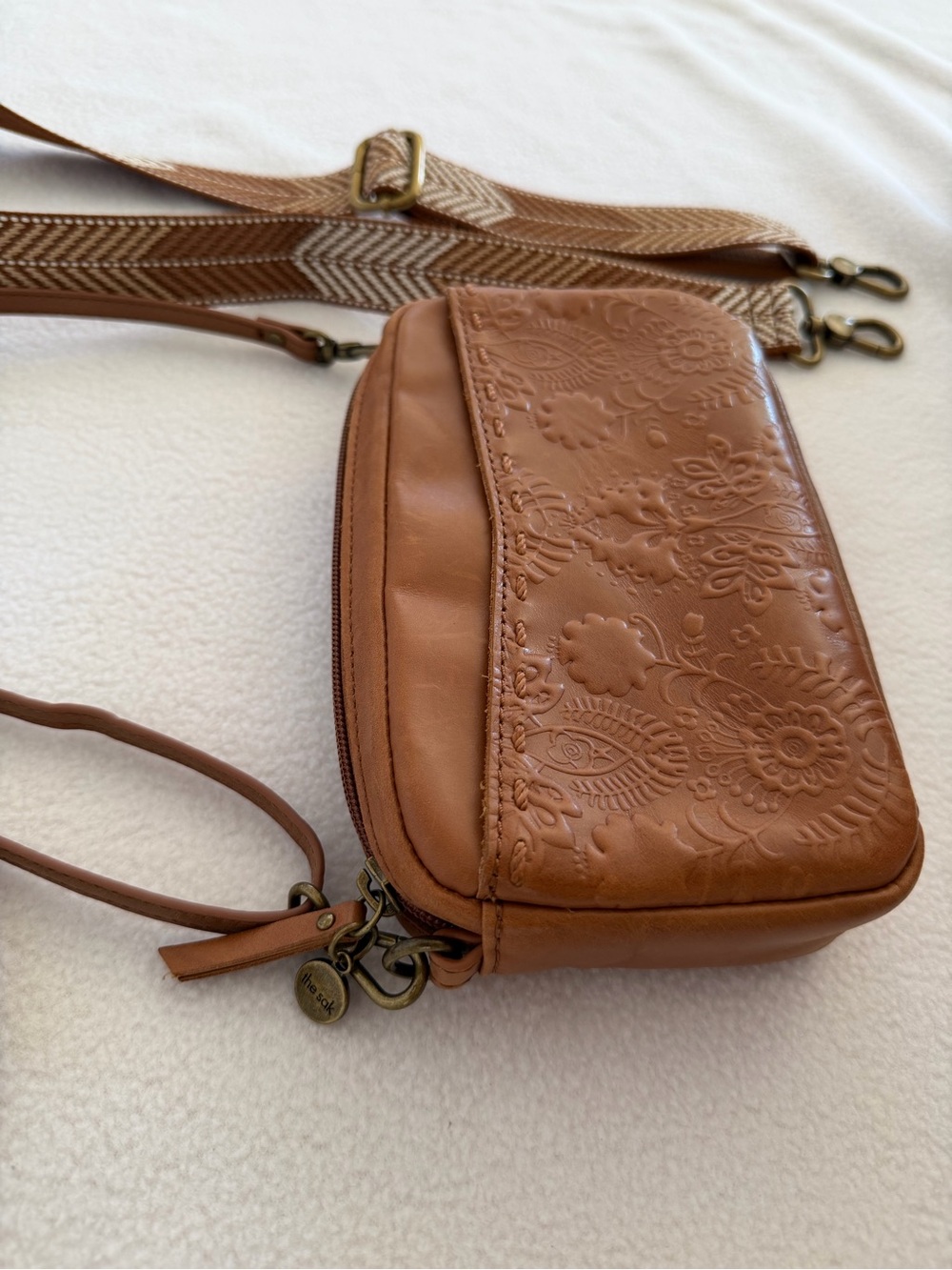 The Sak Brown Leather Crossbody Bag with additional Patterned Strap - Picture 10 of 11